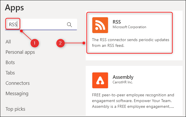 O conector RSS para o Microsoft Teams.