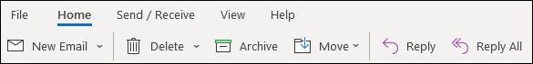 A faixa de opções simplificada no aplicativo de desktop Outlook.
