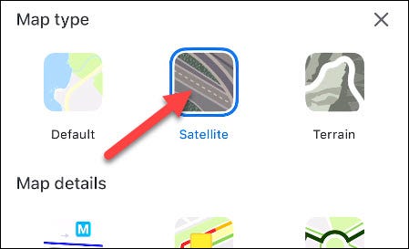 escolha a vista de satélite