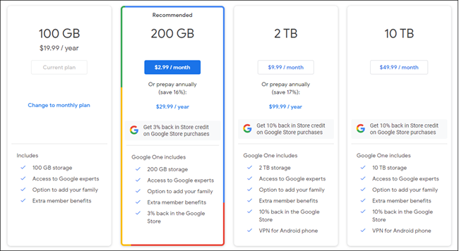 planos do google one