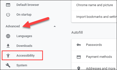 abrir configurações de acessibilidade