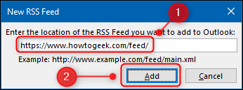 A janela "Novo feed RSS".
