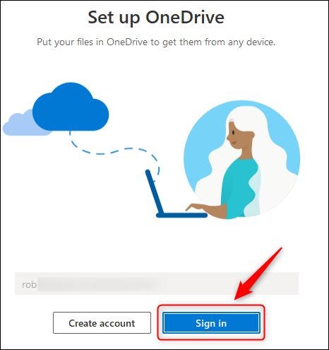 O botão de login do OneDrive.