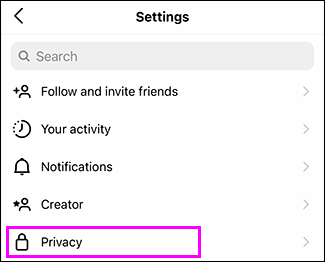 Toque em "Privacidade".