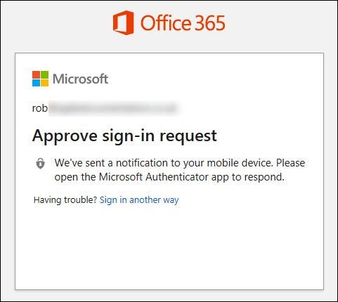A página de aprovação do Office MFA.