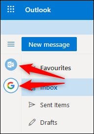 Os botões do Outlook e do Gmail na barra lateral.
