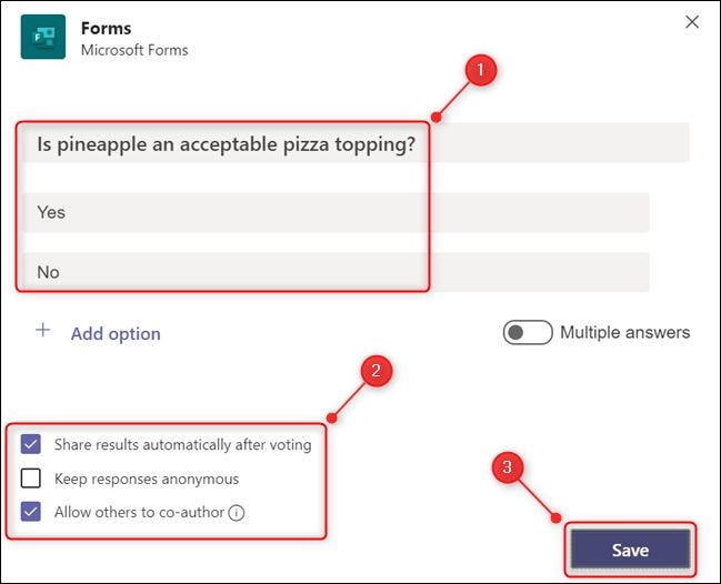 O painel "Formulários" com uma pergunta adicionada.