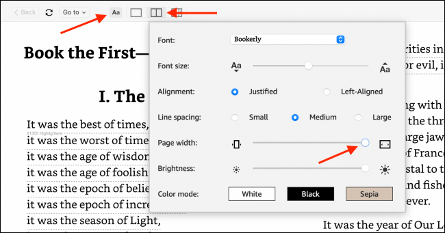 Alterar a largura da página no aplicativo Kindle
