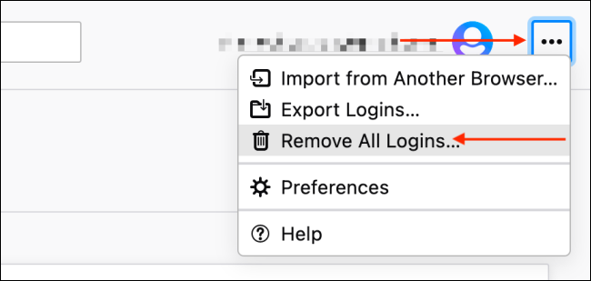 Clique em Remover todos os logins no Firefox