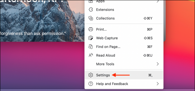 Clique em Configurações no Menu no Microsoft Edge