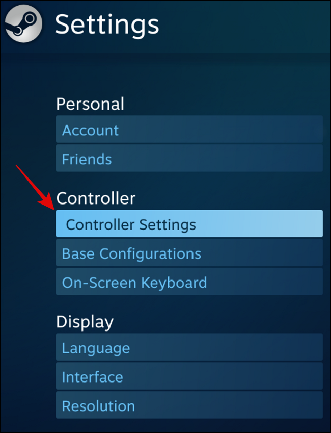 Selecione Configurações do controlador em Controlador