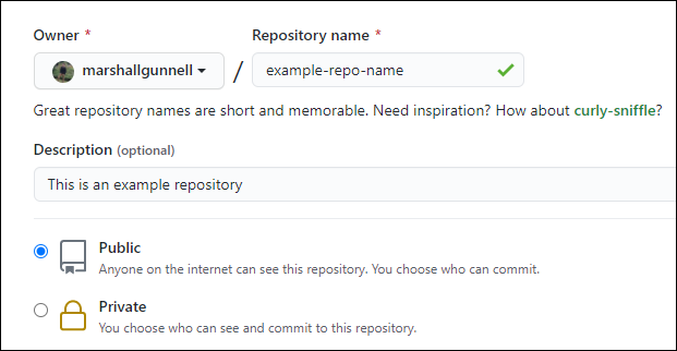 Crie o nome e a descrição do repo