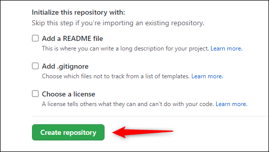 Botão Criar repositório