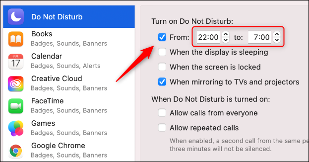 Opção não perturbe no menu de notificações do sistema da Apple