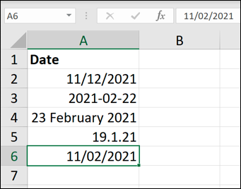 Um exemplo de vários formatos de data personalizados no Microsoft Excel.