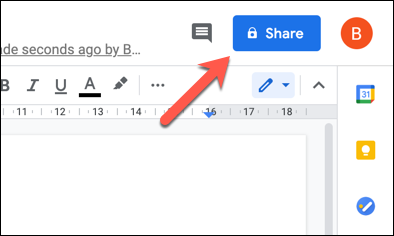 Pressione "Compartilhar" em um documento do Google Docs para acessar as configurações de compartilhamento.