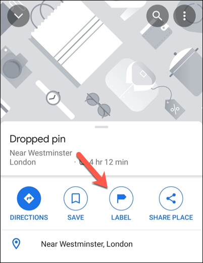 Toque em "Etiqueta" no carrossel de informações do Google Maps para adicionar uma etiqueta privada.