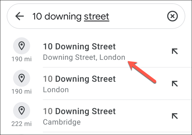 No aplicativo móvel do Google Maps, pesquise um local e toque no resultado nos resultados da pesquisa.