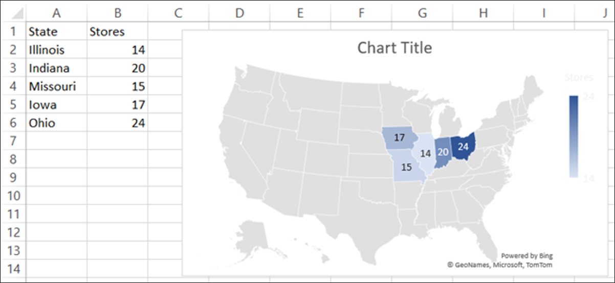 Gráfico de mapas no Microsoft Excel