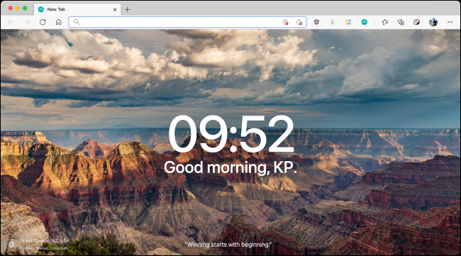 Página inicial do Novo Momentum em uma nova guia no Microsoft Edge