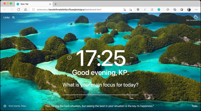 Nova página inicial instalada no Microsoft Edge