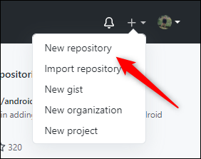 Nova opção de repositório no menu Github