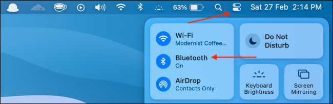 Abra o Bluetooth no Control Center