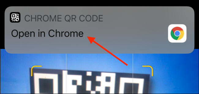Abra o código QR na notificação do Chrome no aplicativo da câmera
