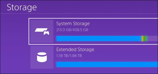 opções de armazenamento do console ps4