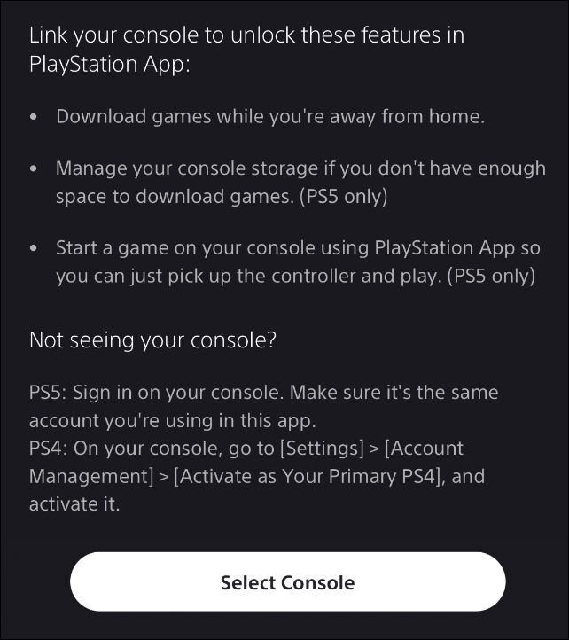 lista de console do link do app playstation