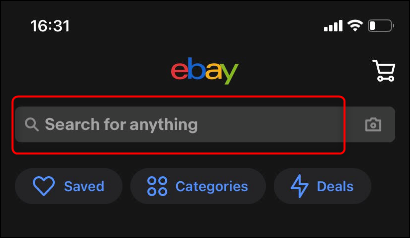 Barra de pesquisa no aplicativo móvel eBays