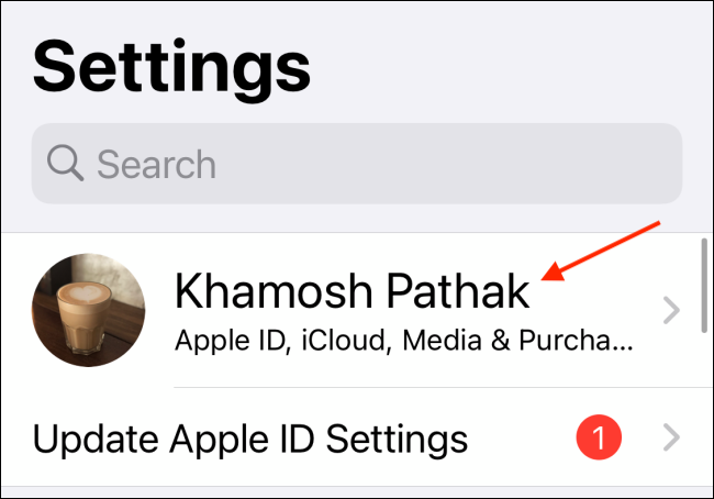 Selecione Perfil em Configurações do aplicativo no iPhone