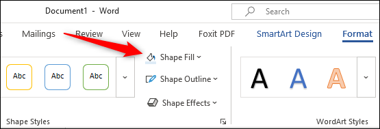 Opção de preenchimento de forma na guia de formato