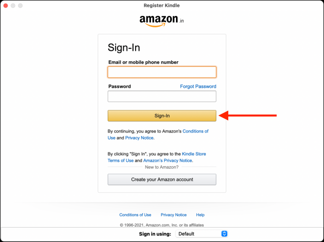 Faça login na conta da Amazon no aplicativo Kindle