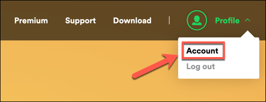 Na página inicial do Spotify, pressione Perfil> Conta para acessar o menu de configurações da conta.