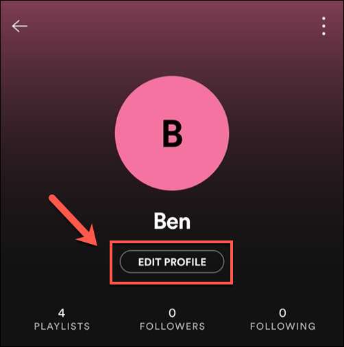 Toque na opção "Editar Perfil" no menu de perfil do aplicativo Spotify.