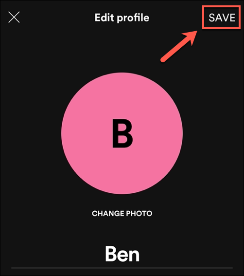 Depois de remover uma foto de perfil do Spotify, toque em "Salvar" para salvar sua escolha.