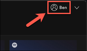 No aplicativo de desktop Spotify, pressione o nome da sua conta ou ícone de perfil no canto superior direito.