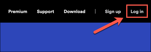 Pressione "Log In" no site do Spotify para entrar.