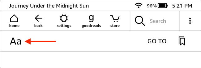 Toque no botão Aa no leitor Kindle