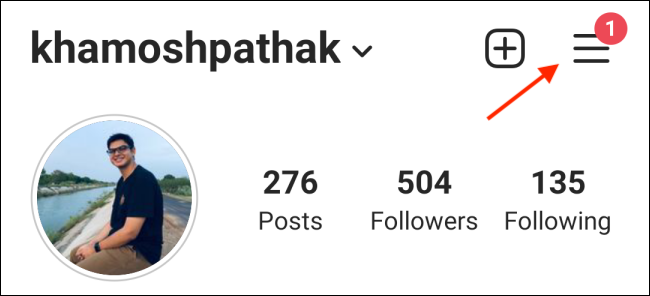 Toque em Menu no perfil do Instagram