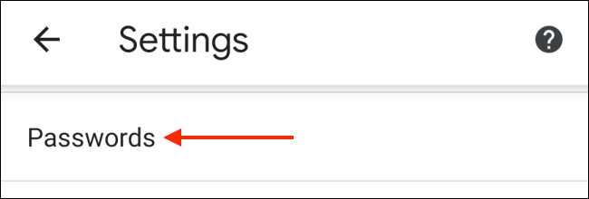 Toque em Senhas nas configurações do Chrome