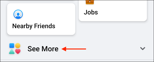 Toque em Ver mais no Facebook para Android