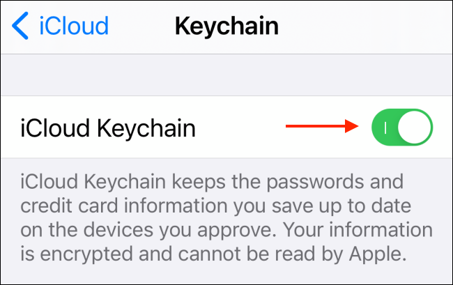 Toque para desativar o chaveiro do iCloud