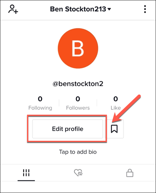 No menu do seu perfil TikTok, toque na opção "Editar Perfil".