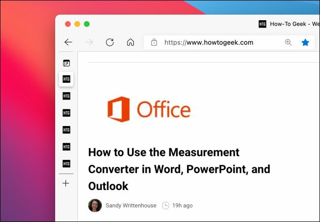 Guias verticais recolhidas no Microsoft Edge