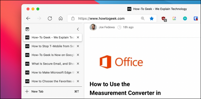 Guias verticais na barra lateral do Microsoft Edge
