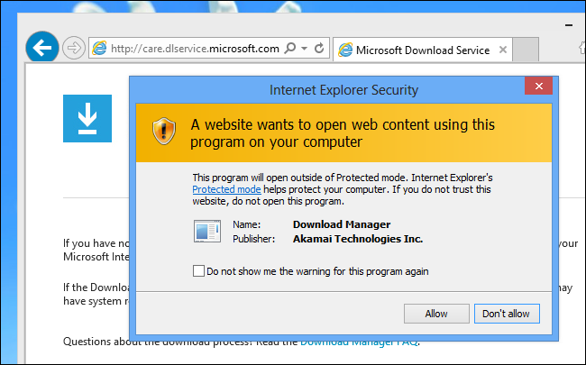 Um aviso de segurança do Internet Explorer