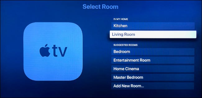 Especifique em qual cômodo está sua Apple TV