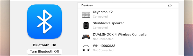 Configurações de Bluetooth no macOS